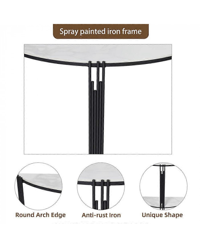 Table console ronde Demi-Lune moderne Double Couche Étagère en marbre