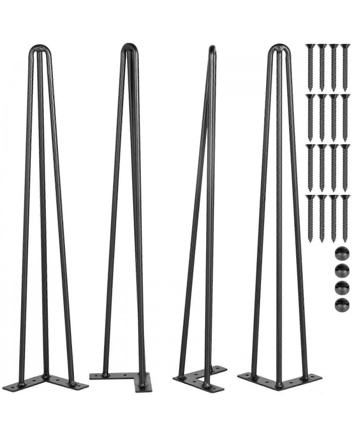 Pieds de table en épingle à cheveux 16 pouces, ensemble de 4 pieds de table de bureau bricolage 3 tiges robustes