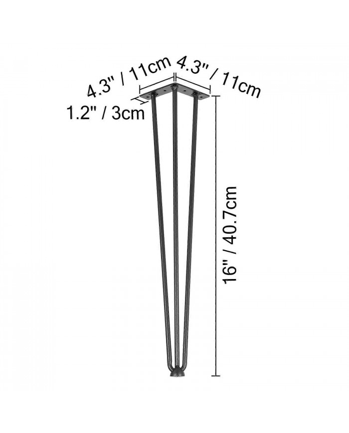 Pieds de table en épingle à cheveux 16 pouces, ensemble de 4 pieds de table de bureau bricolage 3 tiges robustes