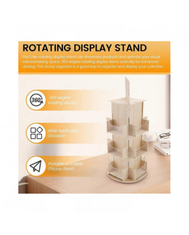 Présentoir rotatif,Présentoir d’autocollants rotatif,Présentoir de carte de vœux en bois,Couleur du bois