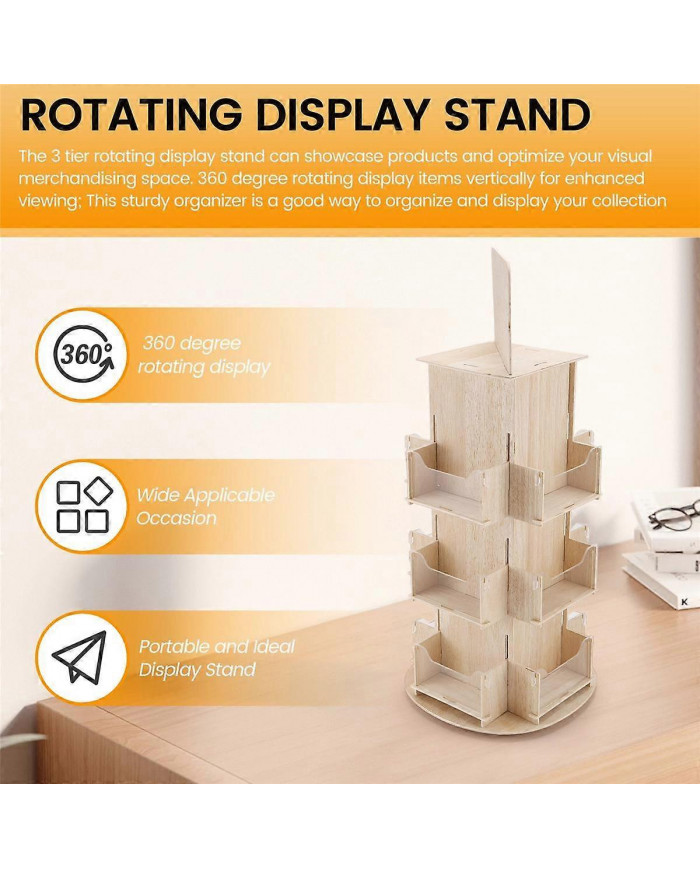 Présentoir rotatif,Présentoir d’autocollants rotatif,Présentoir de carte de vœux en bois,Couleur du bois