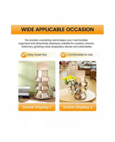 Présentoir rotatif,Présentoir d’autocollants rotatif,Présentoir de carte de vœux en bois,Couleur du bois