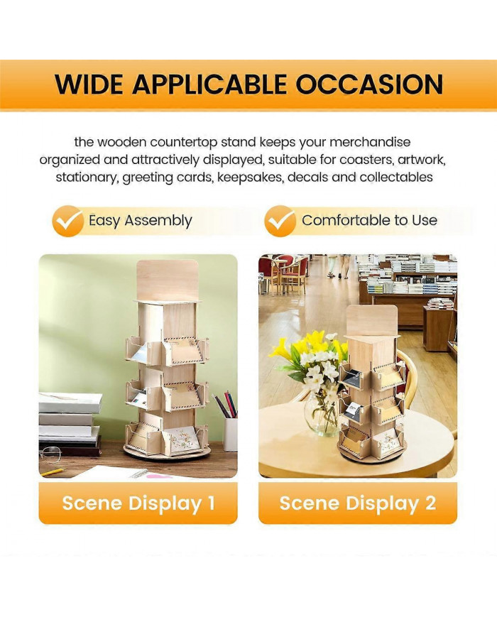 Présentoir rotatif,Présentoir d’autocollants rotatif,Présentoir de carte de vœux en bois,Couleur du bois