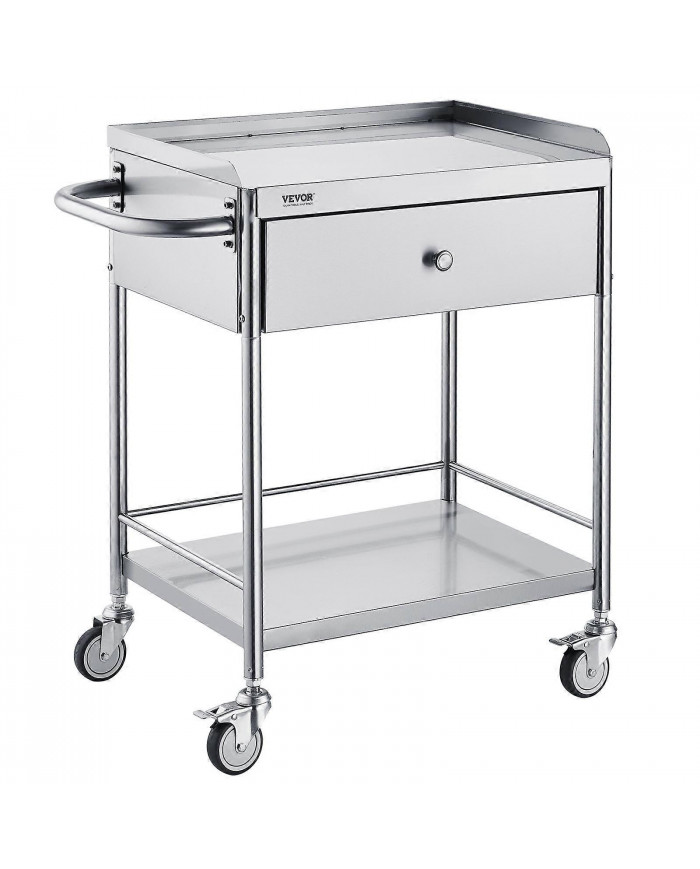 VEVORCart médical, 2 couchesChariot en acier inoxydable220 lbs, pour laboratoire, clinique, cuisine, salon