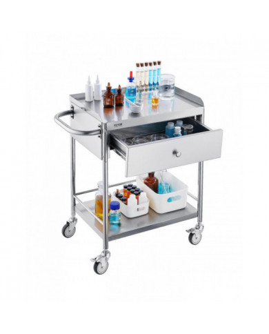 VEVORCart médical, 2 couchesChariot en acier inoxydable220 lbs, pour laboratoire, clinique, cuisine, salon