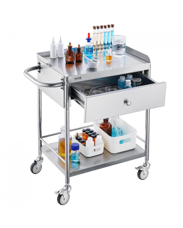 VEVORCart médical, 2 couchesChariot en acier inoxydable220 lbs, pour laboratoire, clinique, cuisine, salon
