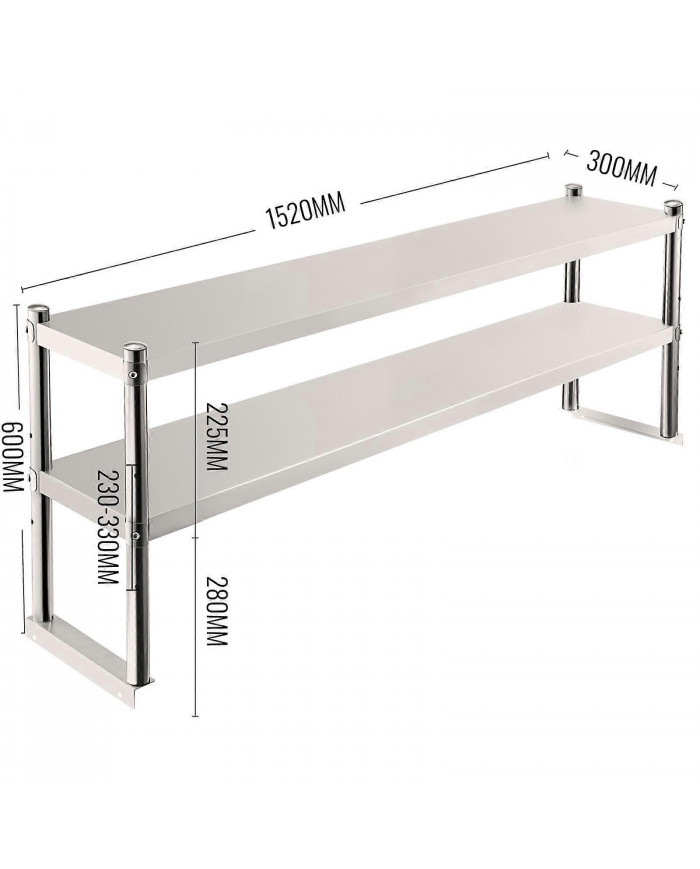 Étagère double, étagère en acier inoxydable à deux niveaux, 36 po. Longueur x 12 po. Largeur Étagère à double étage