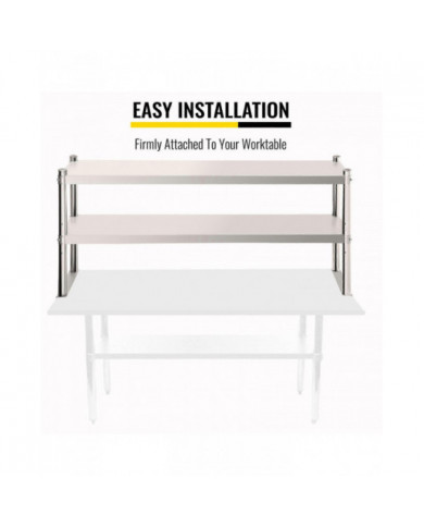 Étagère double, étagère en acier inoxydable à deux niveaux, 36 po. Longueur x 12 po. Largeur Étagère à double étage