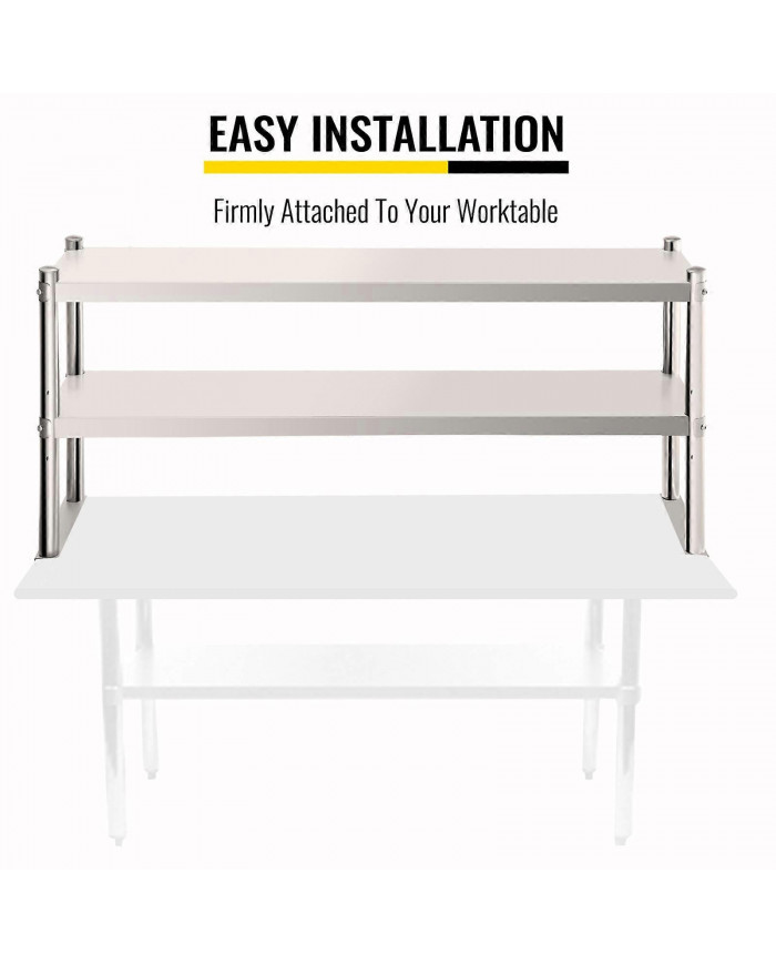 Étagère double, étagère en acier inoxydable à deux niveaux, 36 po. Longueur x 12 po. Largeur Étagère à double étage