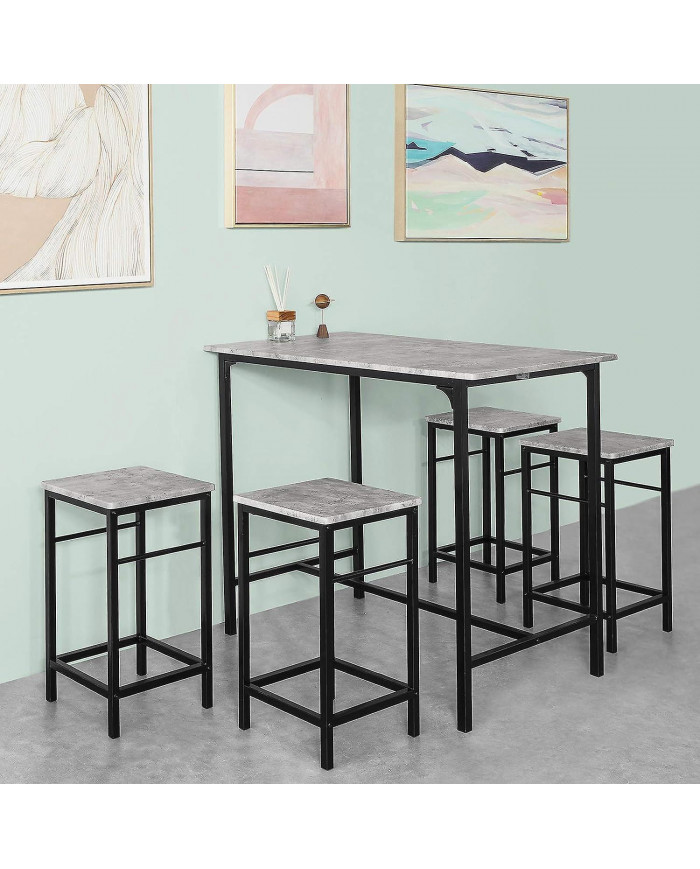 SoBuy Bar Set-1 Table bar et 4 tabourets, Home Kitchen Breakfast Bar set, OGT11-HG