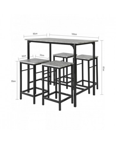 SoBuy Bar Set-1 Table bar et 4 tabourets, Home Kitchen Breakfast Bar set, OGT11-HG