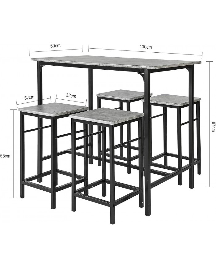 SoBuy Bar Set-1 Table bar et 4 tabourets, Home Kitchen Breakfast Bar set, OGT11-HG