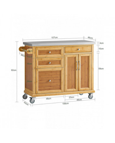 SoBuy Worktop Extensible Kitchen Trolley Island, FKW70-N