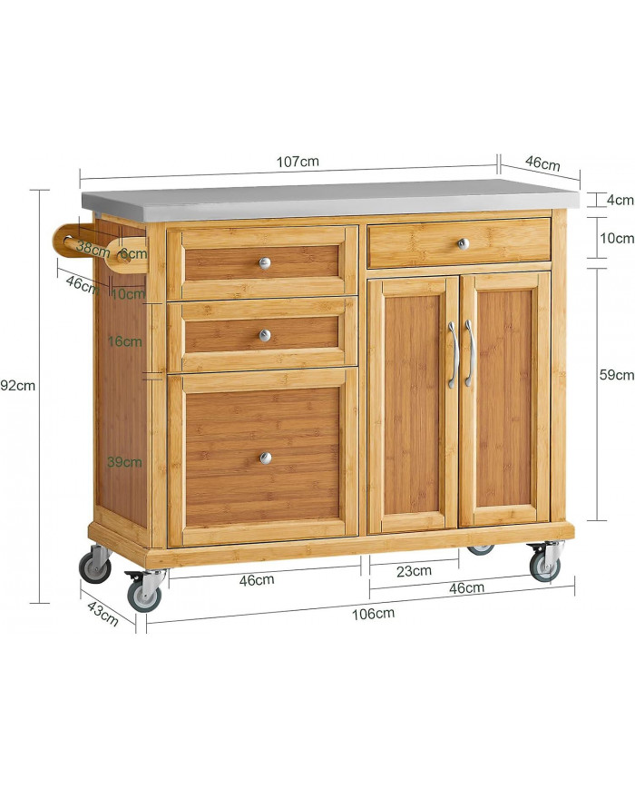 SoBuy Worktop Extensible Kitchen Trolley Island, FKW70-N