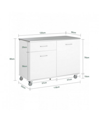 SoBuy Kitchen Island Kitchen Cabinet Armoire Sideboard, FKW117-W