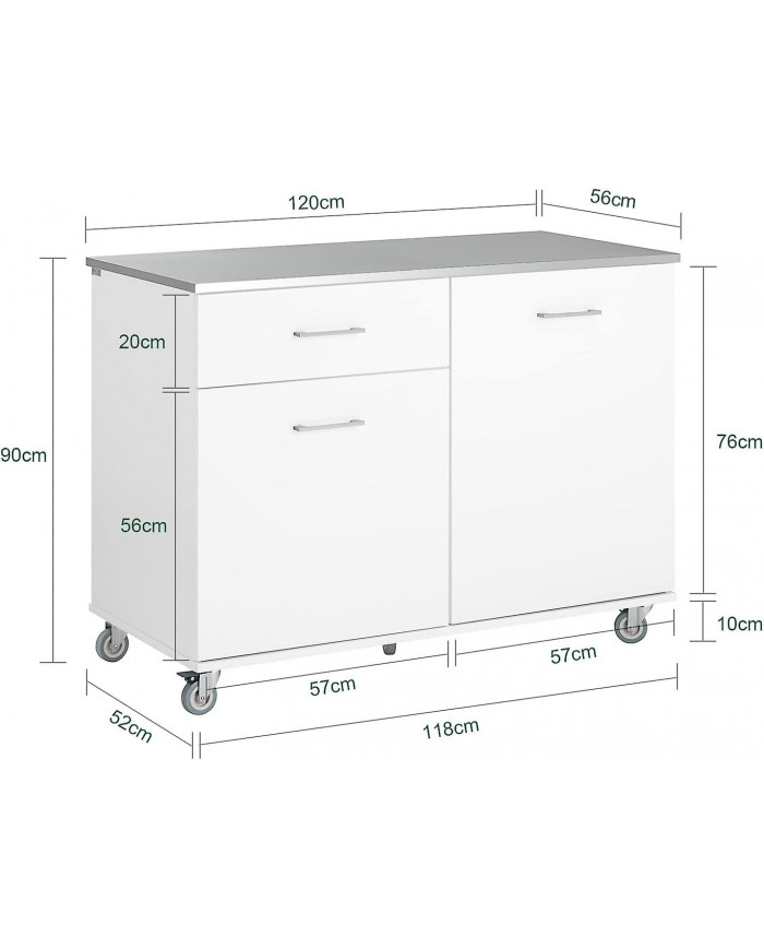 SoBuy Kitchen Island Kitchen Cabinet Armoire Sideboard, FKW117-W