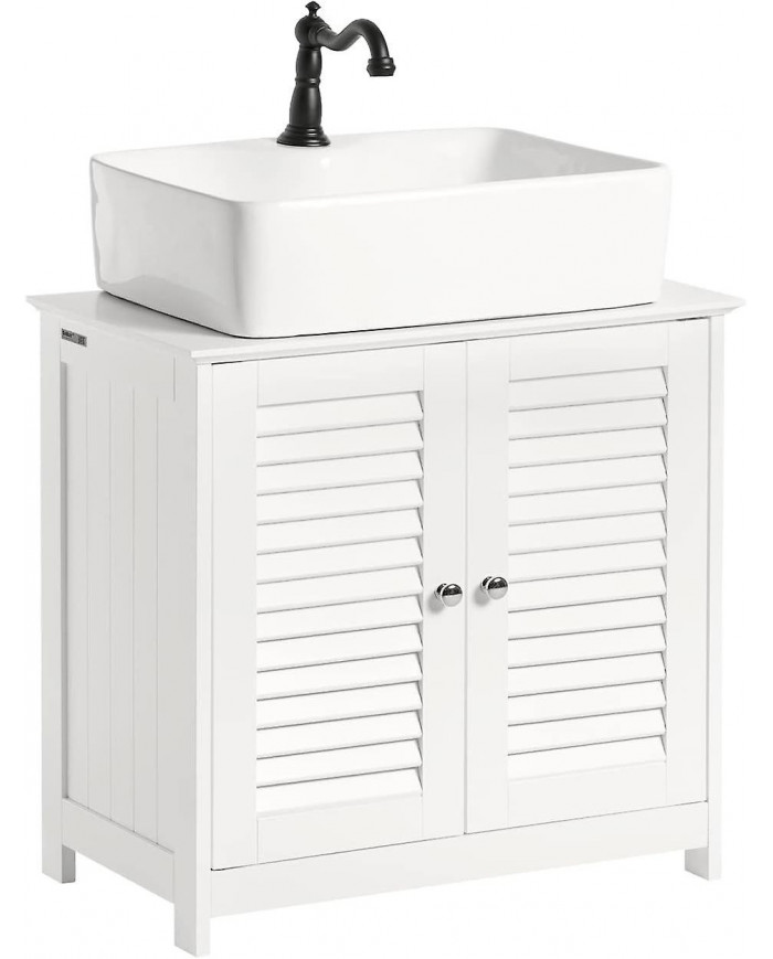 SoBuy blanc sous évier salle de bain meuble de rangement avec des portes de l’obturateur, FRG237-W