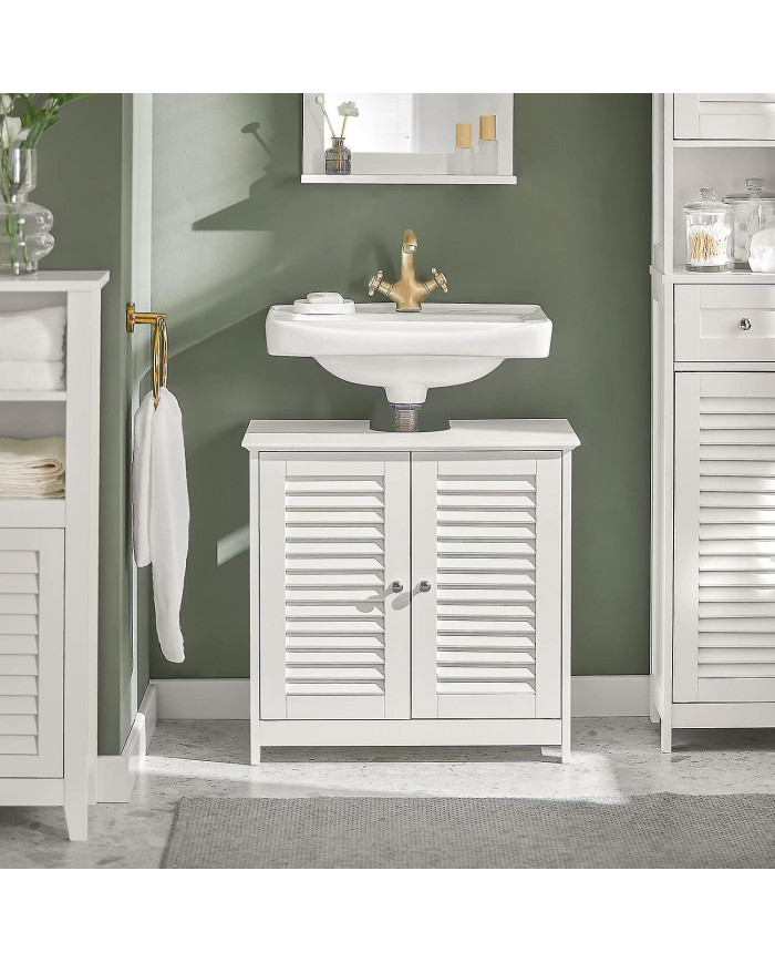 SoBuy blanc sous évier salle de bain meuble de rangement avec des portes de l’obturateur, FRG237-W