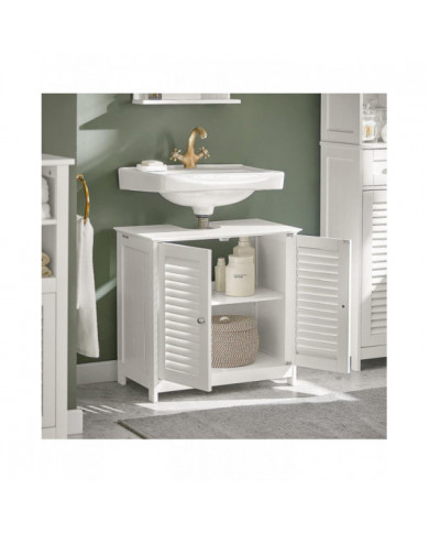 SoBuy blanc sous évier salle de bain meuble de rangement avec des portes de l’obturateur, FRG237-W