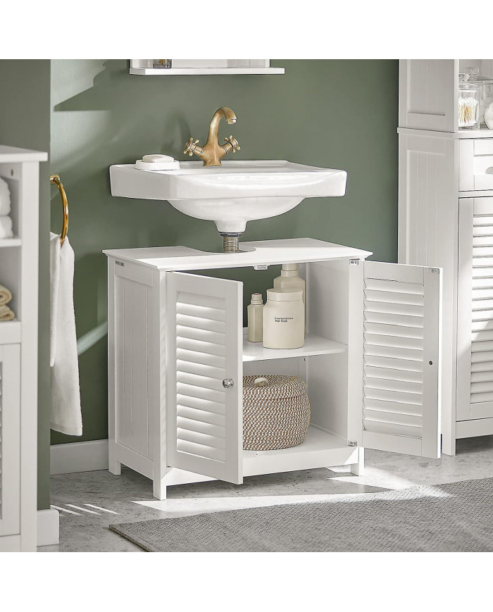 SoBuy blanc sous évier salle de bain meuble de rangement avec des portes de l’obturateur, FRG237-W