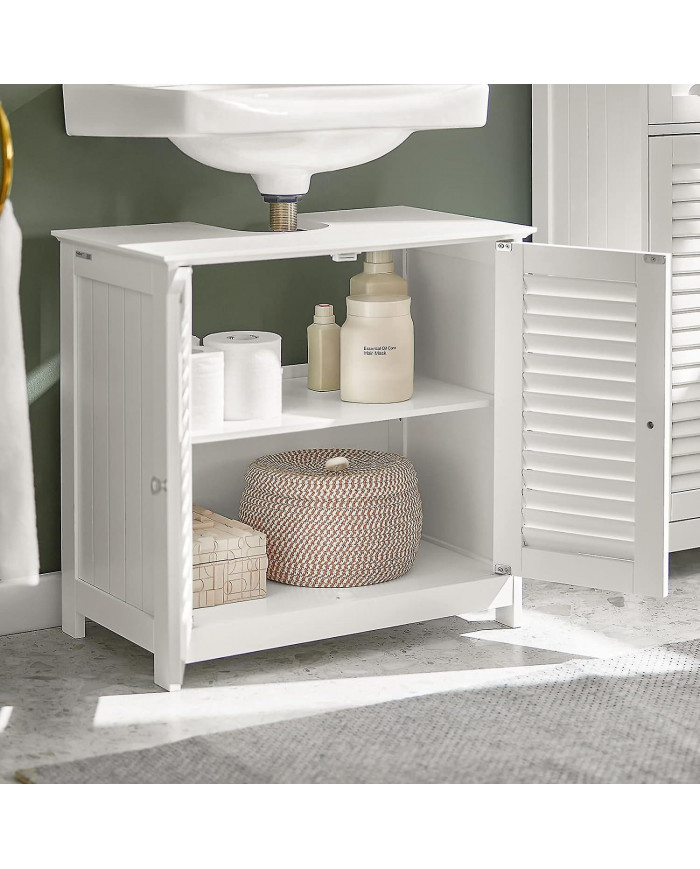 SoBuy blanc sous évier salle de bain meuble de rangement avec des portes de l’obturateur, FRG237-W