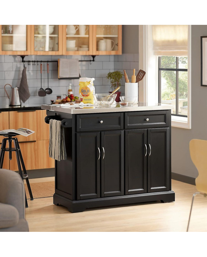 SoBuy île de chariot cuisine extensible noir, FKW71-SCH