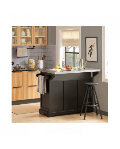 SoBuy île de chariot cuisine extensible noir, FKW71-SCH