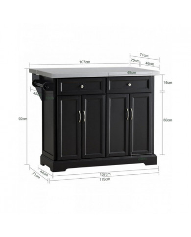 SoBuy île de chariot cuisine extensible noir, FKW71-SCH