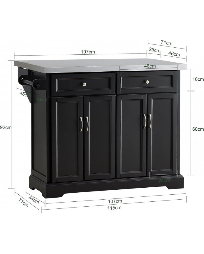 SoBuy île de chariot cuisine extensible noir, FKW71-SCH