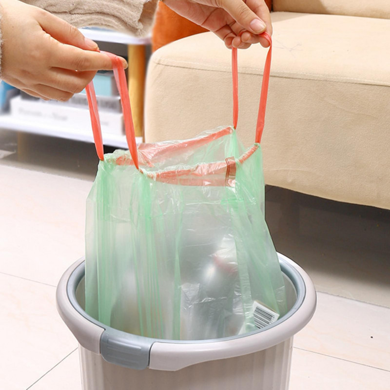 5 Roll Garbage Bag Disposable Drawstring Portable Cleaning Big Plastic Waste Bag Home Supplies