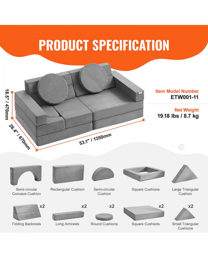 Canapé de jeu, 15pcs, avec éponge 25D haute densité, création, couchage, meubles pour enfants pour chambre et [...]