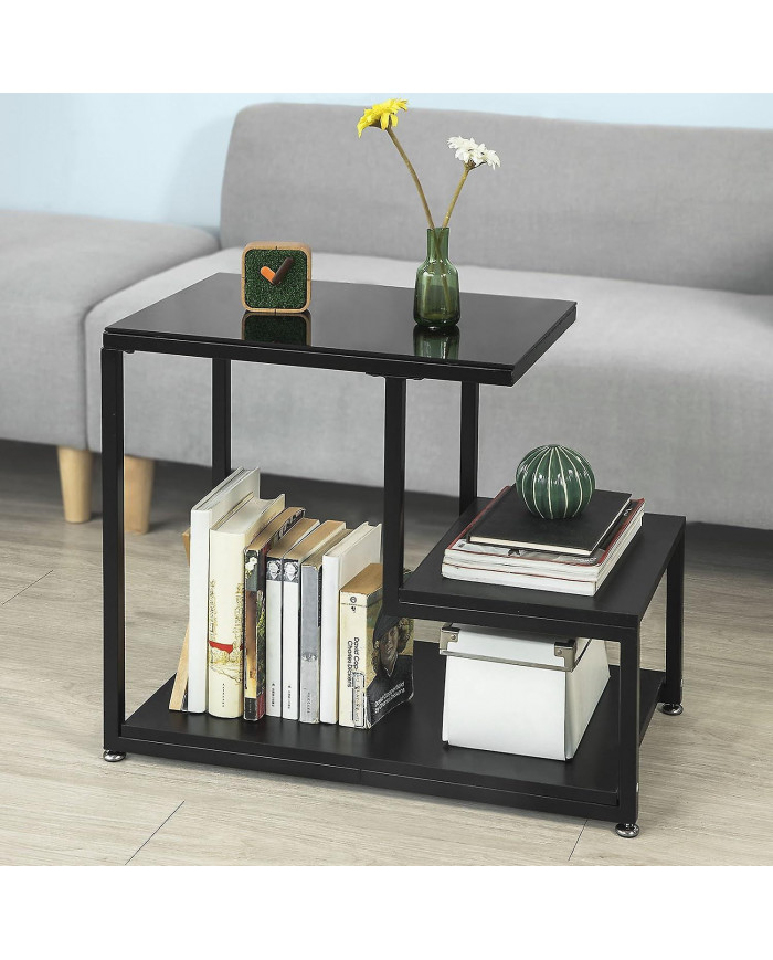 Table à café SoBuy Glass Top Side avec étagère de stockage noir FBT65-SCH