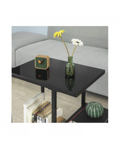 Table à café SoBuy Glass Top Side avec étagère de stockage noir FBT65-SCH