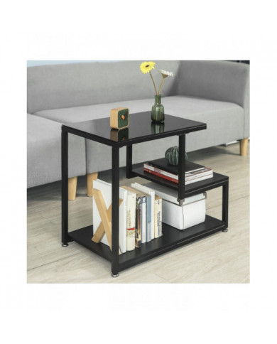 Table à café SoBuy Glass Top Side avec étagère de stockage noir FBT65-SCH