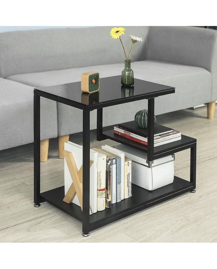 Table à café SoBuy Glass Top Side avec étagère de stockage noir FBT65-SCH