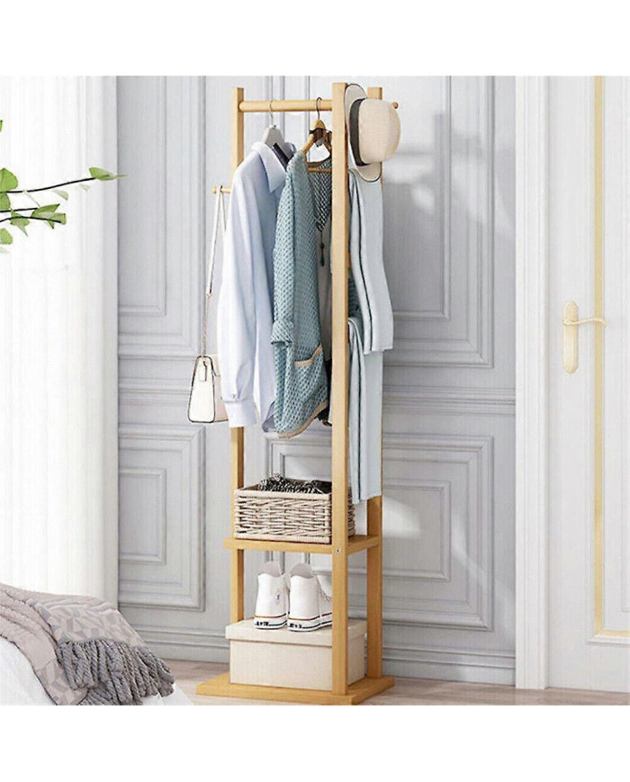 Bamboo Garment Manteau Porte-Vêtements Stand Chapeau Chaussure Cintre en bois Porte-Étagère Tidy