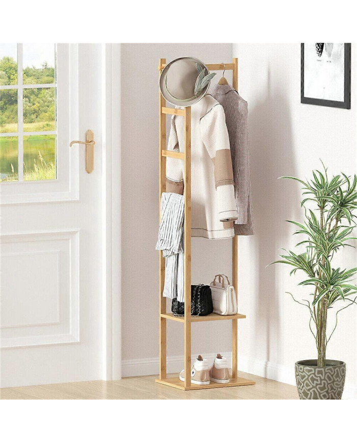 Bamboo Garment Manteau Porte-Vêtements Stand Chapeau Chaussure Cintre en bois Porte-Étagère Tidy