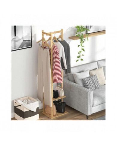 Bamboo Garment Manteau Porte-Vêtements Stand Chapeau Chaussure Cintre en bois Porte-Étagère Tidy