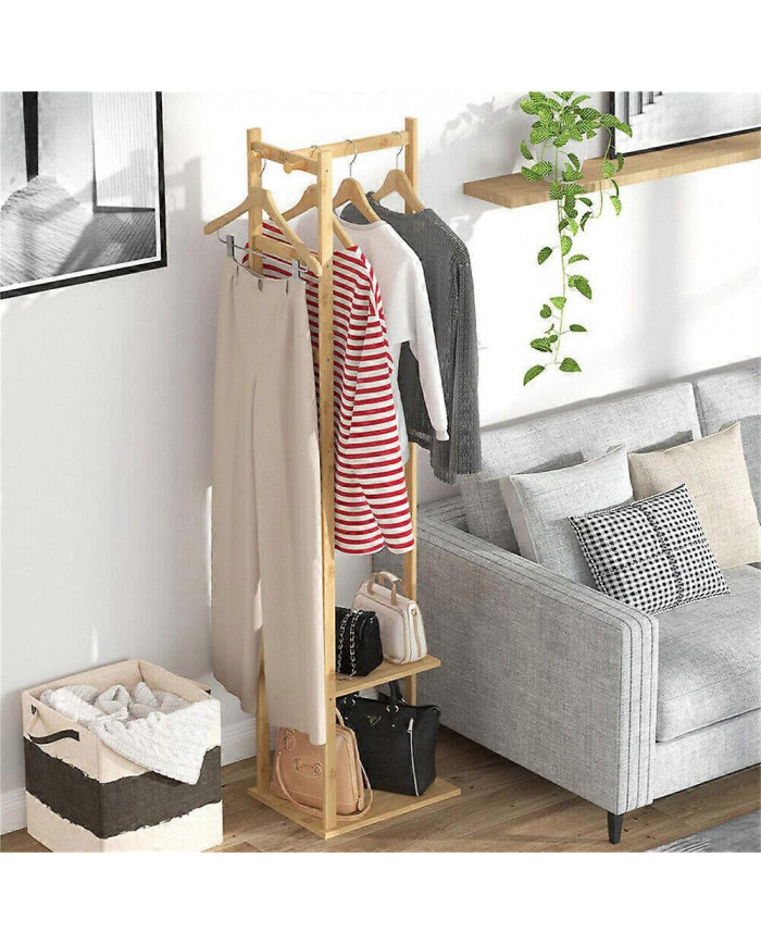 Bamboo Garment Manteau Porte-Vêtements Stand Chapeau Chaussure Cintre en bois Porte-Étagère Tidy