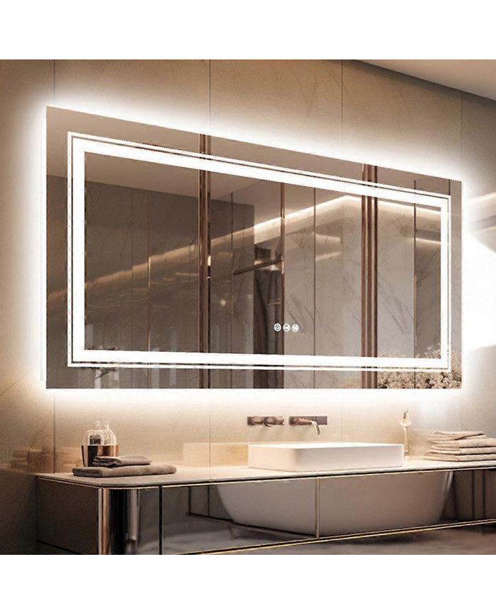 Extra Large LED Éclairé Salle De Bain Miroir Mural Anti-Buée Miroir De Courtoisie 3 Couleurs Dimmable