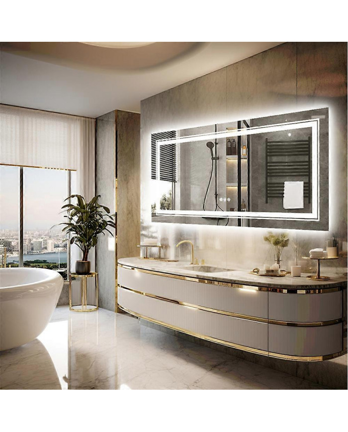 Extra Large LED Éclairé Salle De Bain Miroir Mural Anti-Buée Miroir De Courtoisie 3 Couleurs Dimmable