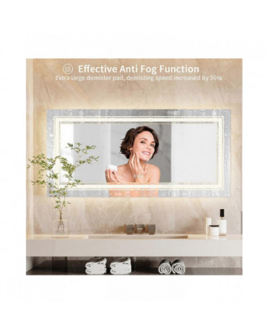 Extra Large LED Éclairé Salle De Bain Miroir Mural Anti-Buée Miroir De Courtoisie 3 Couleurs Dimmable