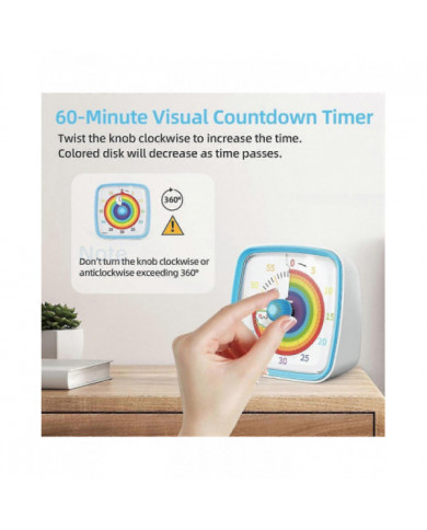 Minuterie visuelle de 60 minutes avec veilleuse, compte à rebours, minuterie Pomodoro avec motif arc-en-ciel pour Ki