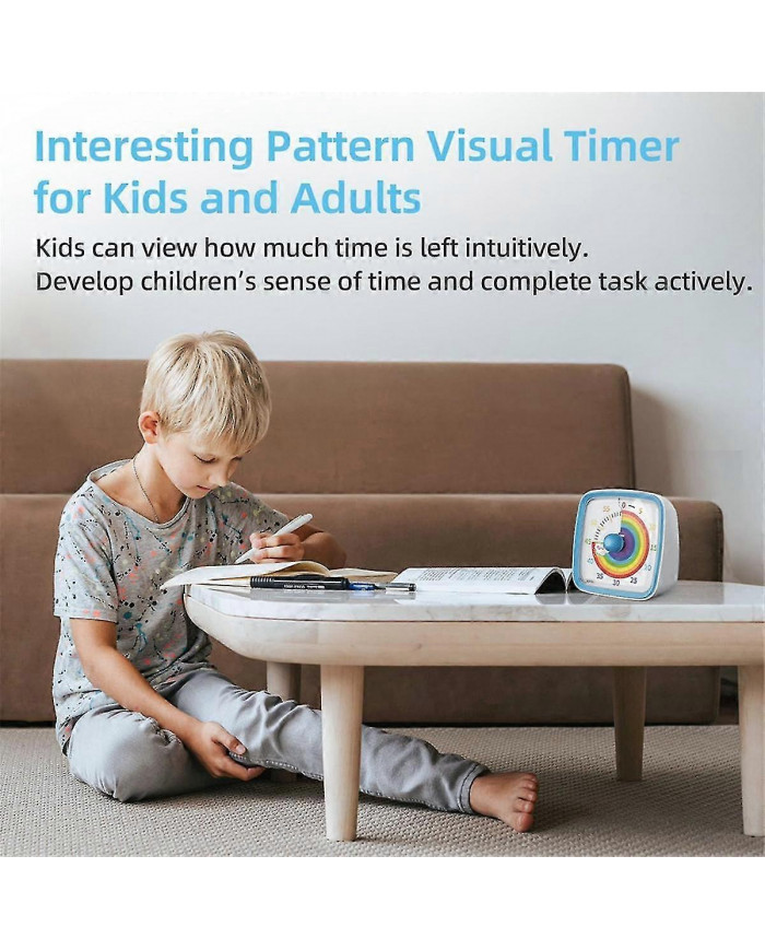 Minuterie visuelle de 60 minutes avec veilleuse, compte à rebours, minuterie Pomodoro avec motif arc-en-ciel pour Ki