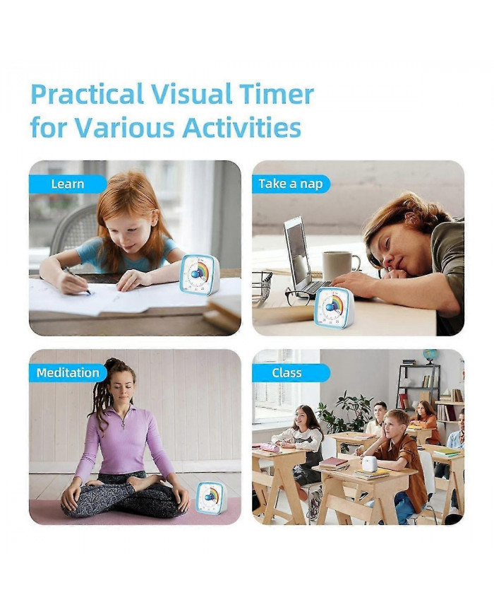 Minuterie visuelle de 60 minutes avec veilleuse, compte à rebours, minuterie Pomodoro avec motif arc-en-ciel pour Ki