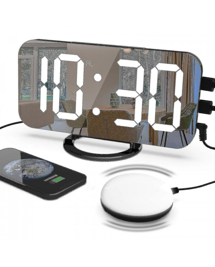 Réveil bruyant avec secoueur de lit pour dormeur lourd, double réveil vibrant avec chargeur USB pour sourds [...]