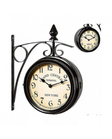 2024 Nouvelle Horloge Murale De Gare À Deux Faces Noir Design Vintage Horloge Montre