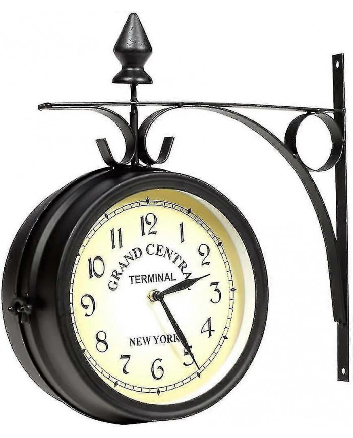 2024 Nouvelle Horloge Murale De Gare À Deux Faces Noir Design Vintage Horloge Montre