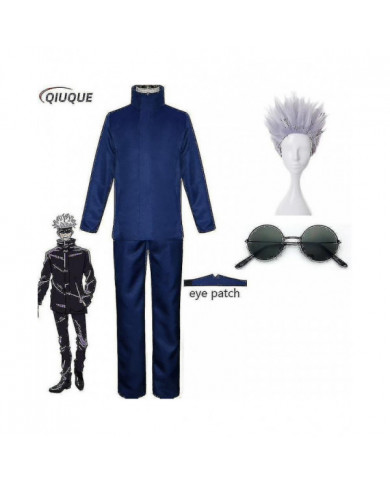 Anime Jujutsu Kaisen Gojo Satoru Cosplay Costume Tops Pantalon Eye Patch Halloween Party Hommes Uniforme Perruques-1-1