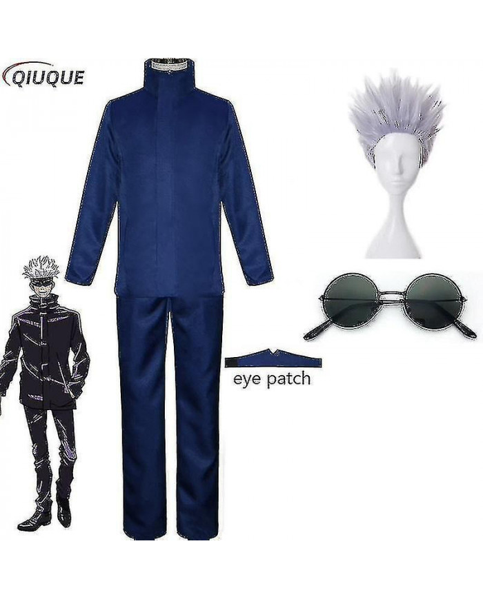 Anime Jujutsu Kaisen Gojo Satoru Cosplay Costume Tops Pantalon Eye Patch Halloween Party Hommes Uniforme Perruques-1-1